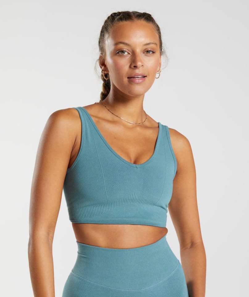 Women's Gymshark Rest Day Seamless Bralette Sports Bra Blue | NZ 8VTGFZ